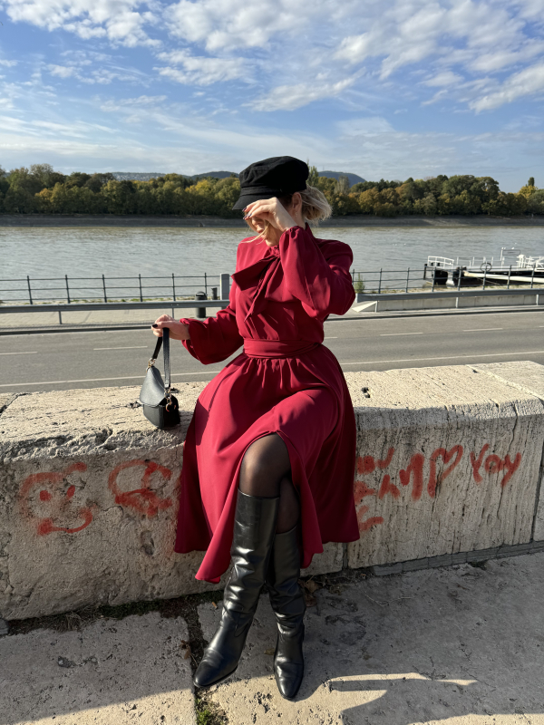 Bow midi ruha / Borvörös - Image 3
